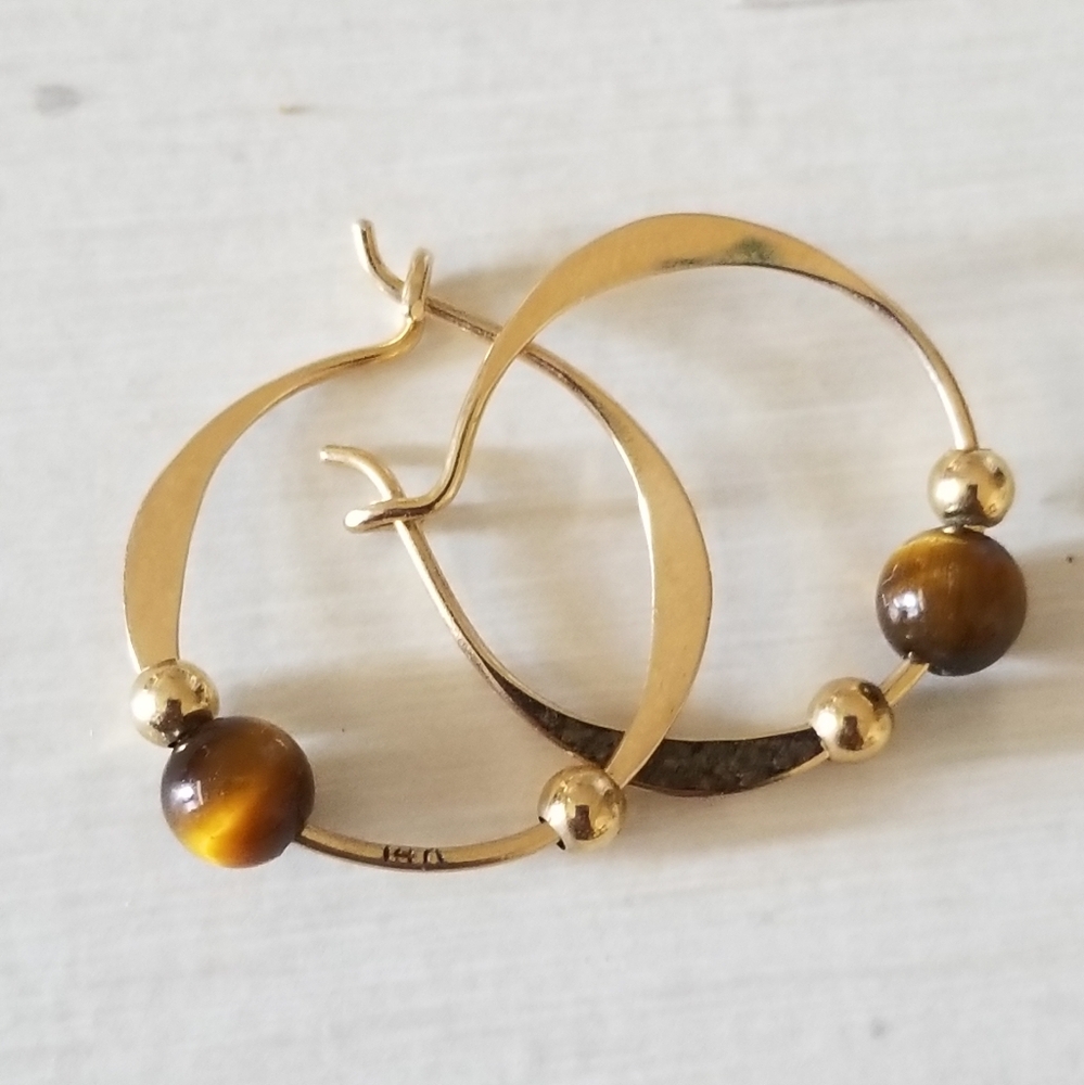 Vintage 14k Gold Tiger’s Eye Hoop Earrings